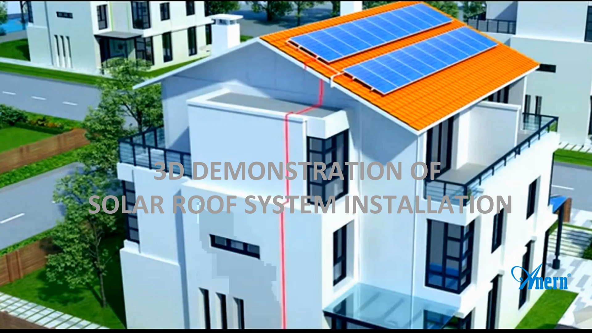 Güneş çatı sistemi kurulumunun 3D gösterimi